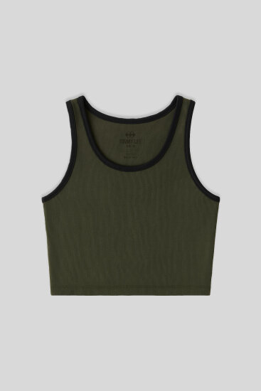 Haki Basic Sıfır Kol Dar Kalıp U Yaka Kadın Crop Top Atlet - 97162 - TOMMYLIFE (1)
