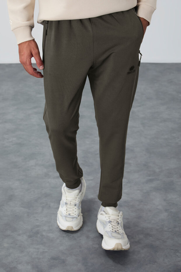 Haki Fermuar Cepli Standart Kalıp Jogger Erkek Eşofman Alt - 84651 - 1