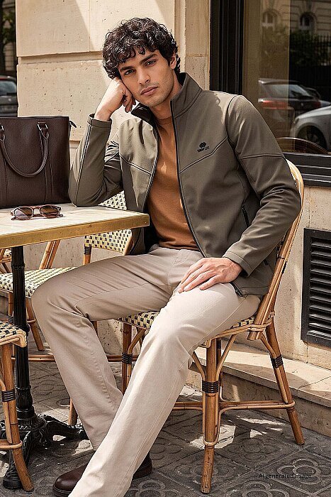Haki Fermuarlı Dik Yaka Su ve Rüzgar Geçirmez Softshell Erkek Mont - 88050 - TOMMYLIFE