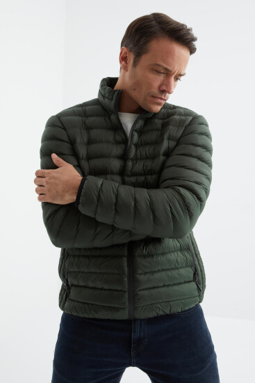 Haki Fermuarlı Standart Kalıp Soğuğa Dayanıklı Erkek Şişme Mont - 88166 