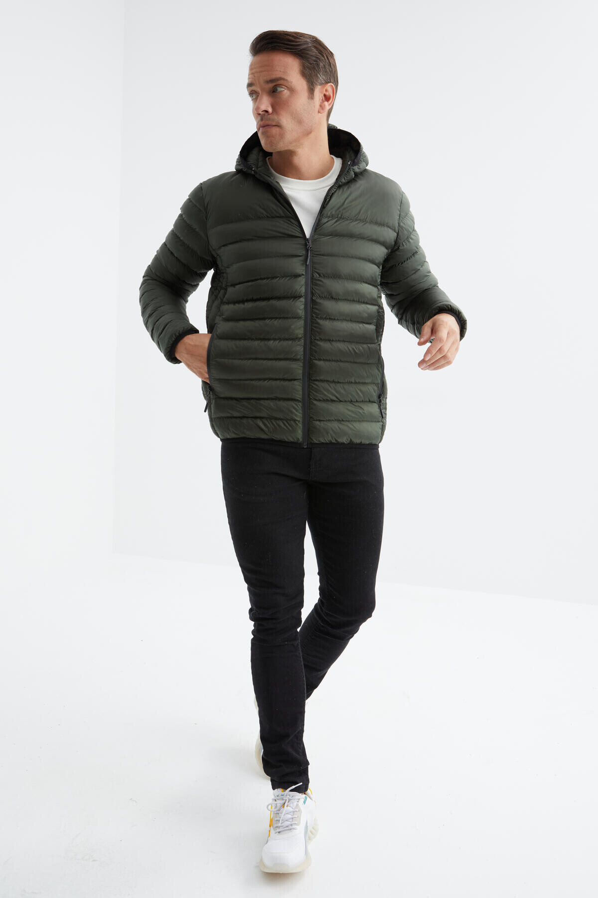 Haki Fermuarlı Standart Kalıp Soğuğa Dayanıklı Erkek Şişme Mont - 88167 - TOMMYLIFE (1)
