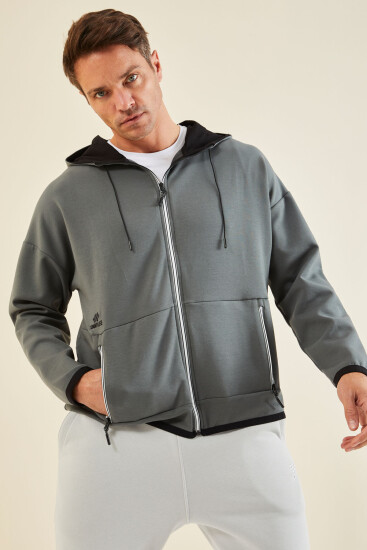 Haki Kapüşonlu Gizli Cep Detaylı Erkek Sweatshirt - 88288 