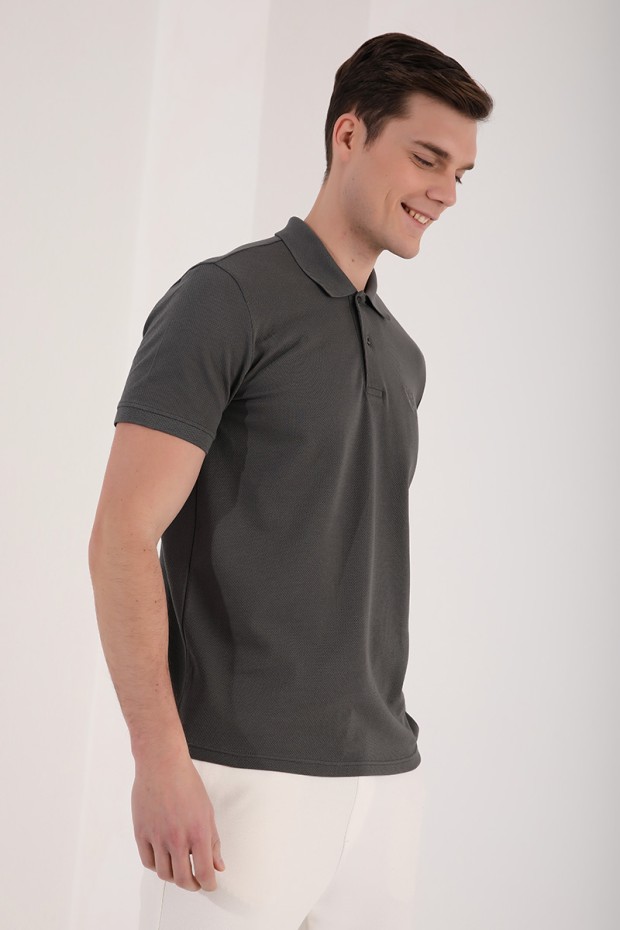 Haki Klasik Black Yazı Nakışlı Standart Kalıp Polo Yaka Erkek T-Shirt - 87760
