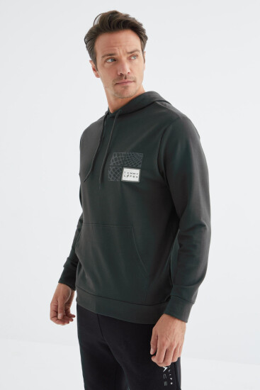 Haki Ön Baskılı Kapüşonlu Kanguru Cepli Rahat Form Erkek Sweatshirt - 88151 