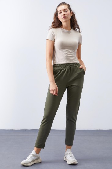 Haki Yüksek Bel Jogger Rahat Form Dar Paça Kadın Eşofman Alt - 94566 
