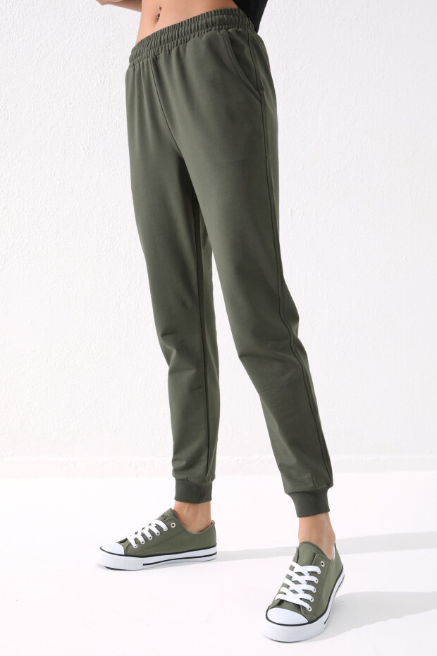 Haki Yüksek Bel Jogger Rahat Form Manşetli Kadın Eşofman Alt - 94561