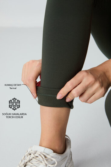 Haki Yüksek Bel Termal Slim Fit Dar Paça Kadın Tayt - 94577 
