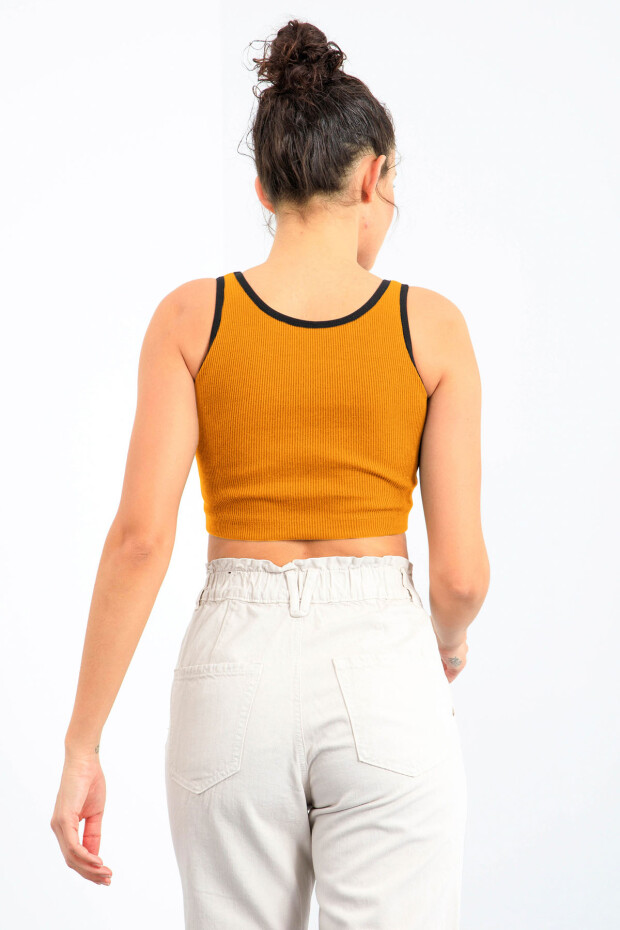 Hardal Basic Sıfır Kol Dar Kalıp U Yaka Kadın Crop Top Atlet - 97160 - 5