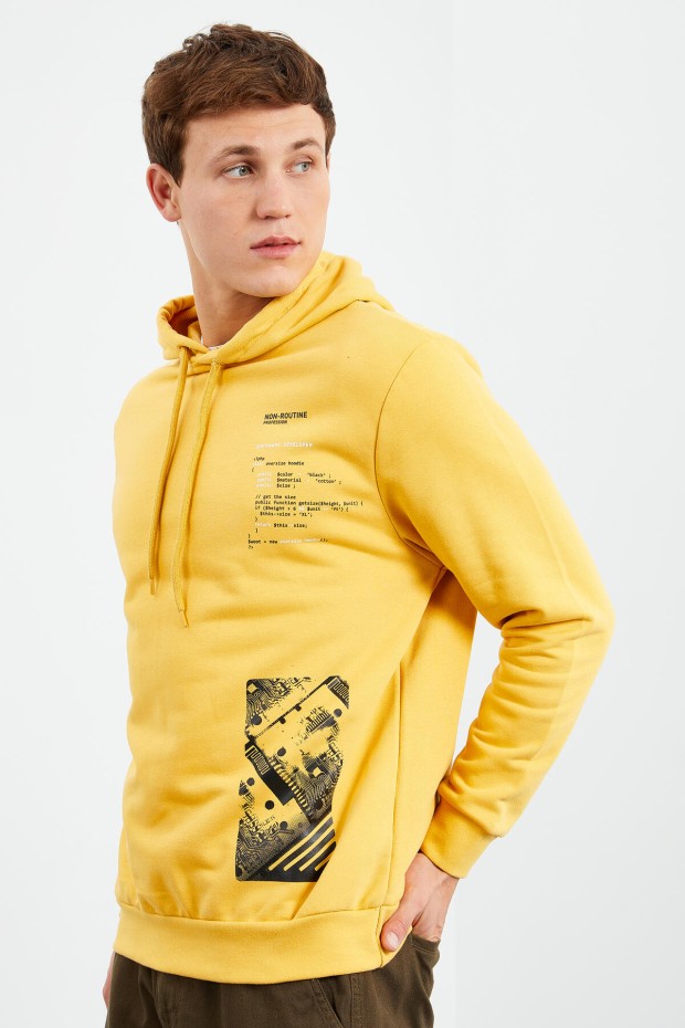 Hardal Desen Baskılı Kapüşonlu Rahat Form Erkek Sweatshirt - 88018