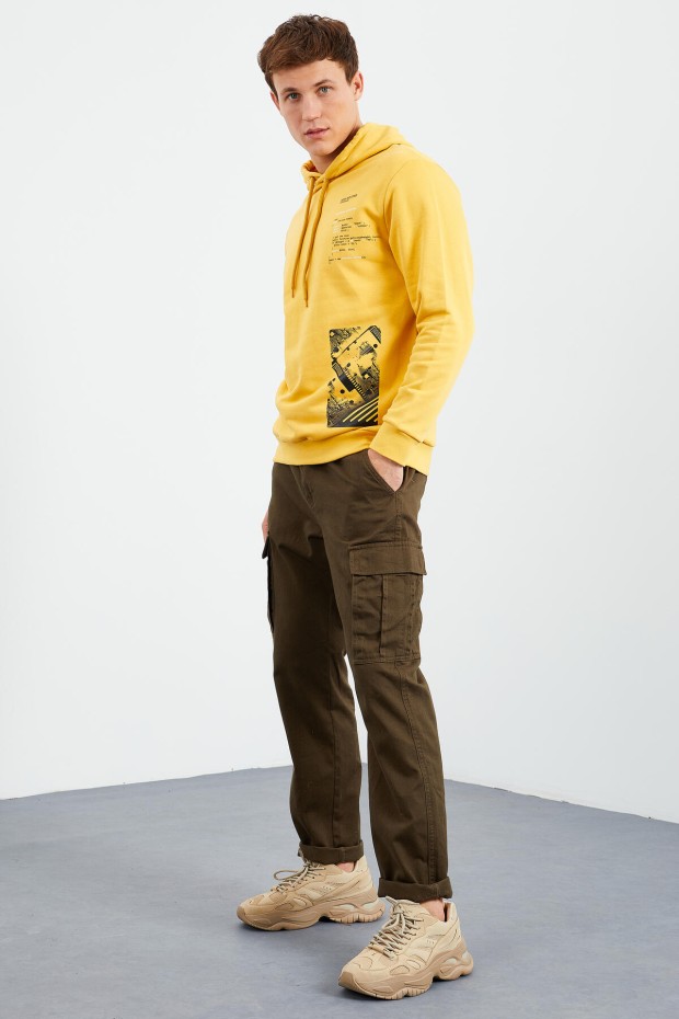 Hardal Desen Baskılı Kapüşonlu Rahat Form Erkek Sweatshirt - 88018
