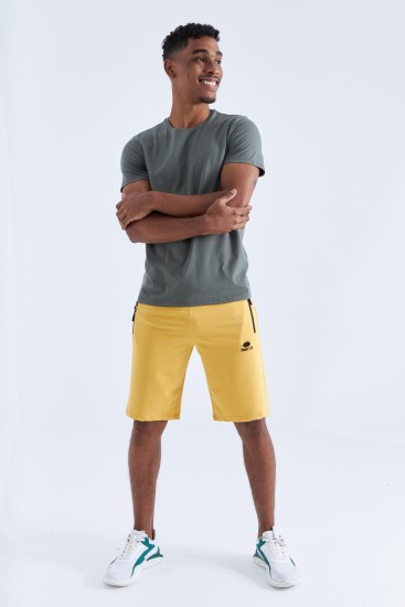 Hardal Gizli Fermuar Arka Cepli Bağcıklı Standart Kalıp Erkek Şort - 81136 - TOMMYLIFE (1)