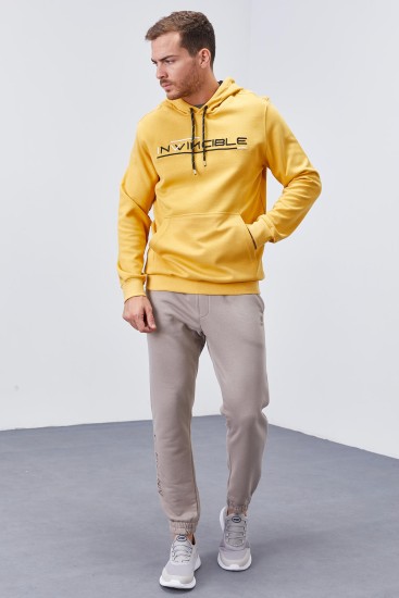 Hardal Kanguru Cep Standart Kalıp Kapüşonlu Erkek Sweatshirt - 87883 - TOMMYLIFE (1)