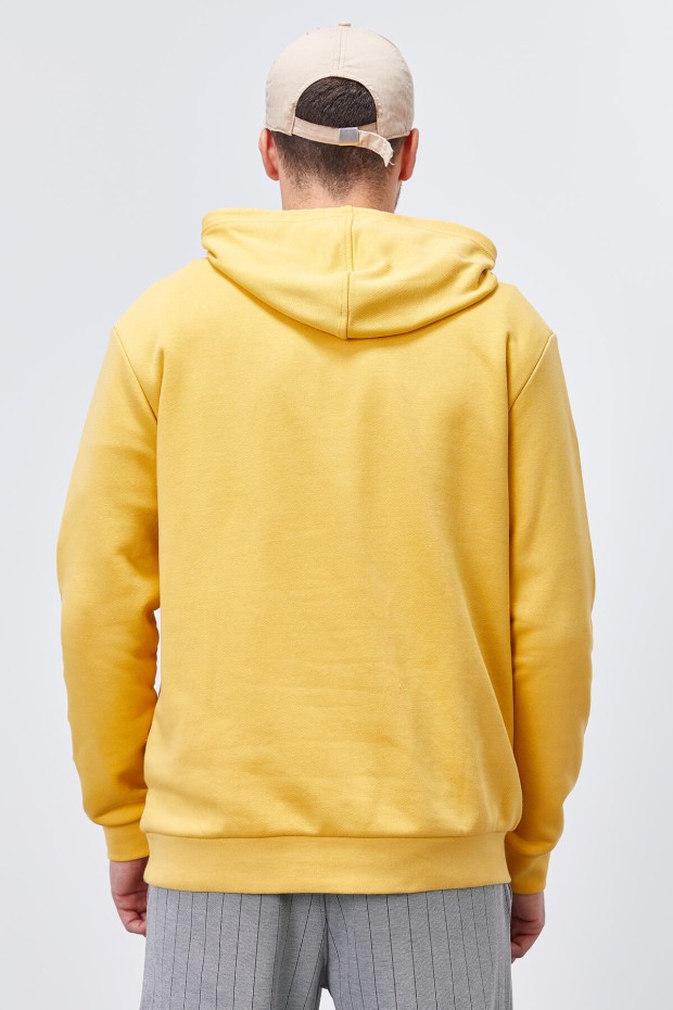 Hardal Kol Baskılı Kapüşonlu Rahat Form Erkek Sweatshirt - 88038