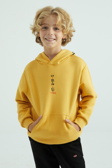 Hardal Ön Ve Kapüşon Yazı Detaylı Standart Kalıp Erkek Çocuk Sweatshirt - 11037 