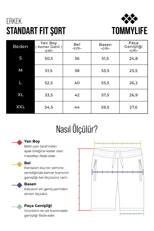 Hardal Yazı Nakışlı Tek Fermuar Cepli Bağcıklı Standart Kalıp Erkek Şort - 81183