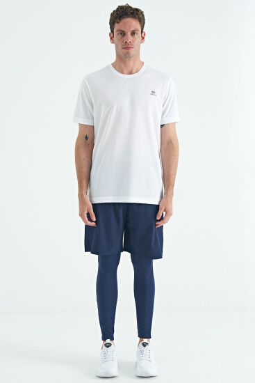 İndigo Arka Bilek Baskı Detaylı Yüksek Bel Slim Fit Aktif Spor Erkek Tayt - 84988 