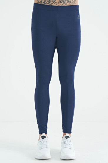 İndigo Arka Bilek Baskı Detaylı Yüksek Bel Slim Fit Aktif Spor Erkek Tayt - 84988 - TOMMYLIFE (1)