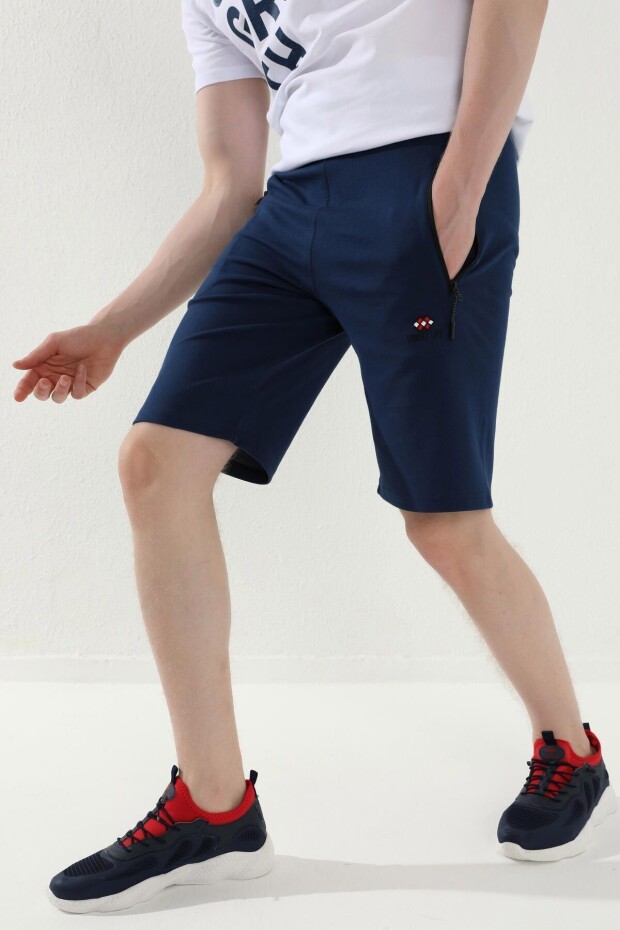 Tommylife Indigo Erkek Bağcıklı Fermuar Cepli Standart Kalıp Basic Şort - 81167 - 2