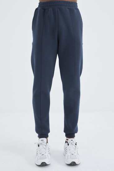 İndigo Bağcıklı Ön Dikiş Detaylı Standart Kalıp Erkek Eşofman Alt - 84994 - TOMMYLIFE (1)