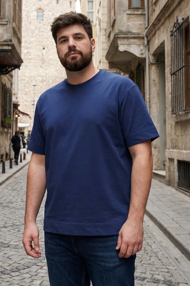 İndigo Basic Kısa Kol O Yaka Büyük Beden Erkek T-Shirt - 88072 - 1