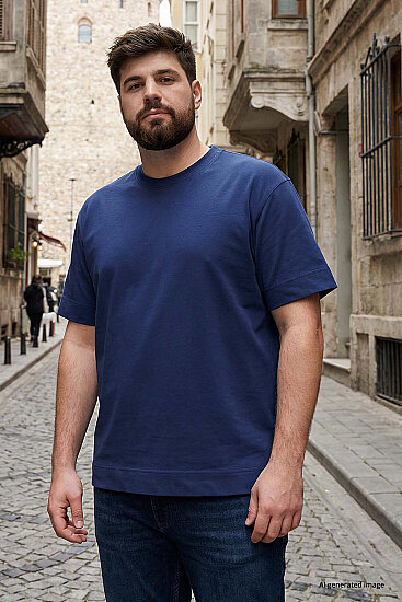 İndigo Basic Kısa Kol O Yaka Büyük Beden Erkek T-Shirt - 88072 
