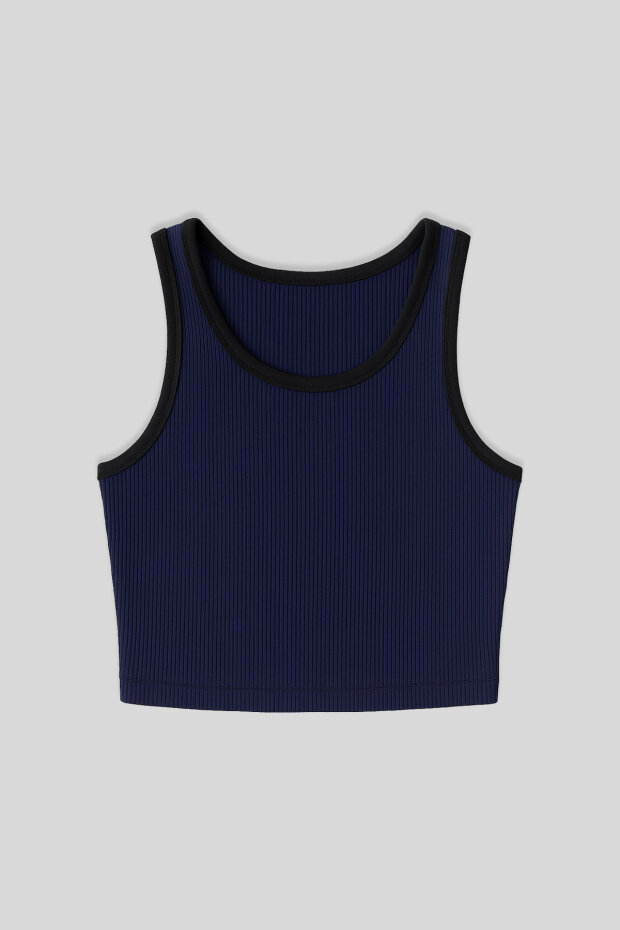İndigo Basic Sıfır Kol Dar Kalıp U Yaka Kadın Crop Top Atlet - 97160 - 1