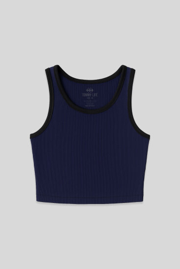 İndigo Basic Sıfır Kol Dar Kalıp U Yaka Kadın Crop Top Atlet - 97160 - TOMMYLIFE (1)