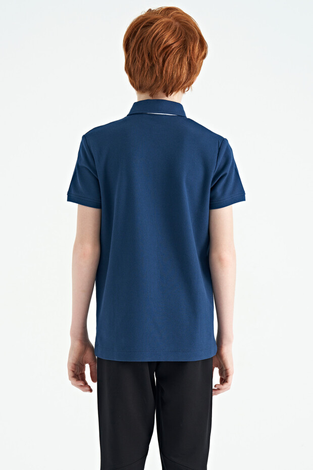 İndigo Baskı Detaylı Standart Kalıp Polo Yaka Erkek Çocuk T-Shirt - 11164