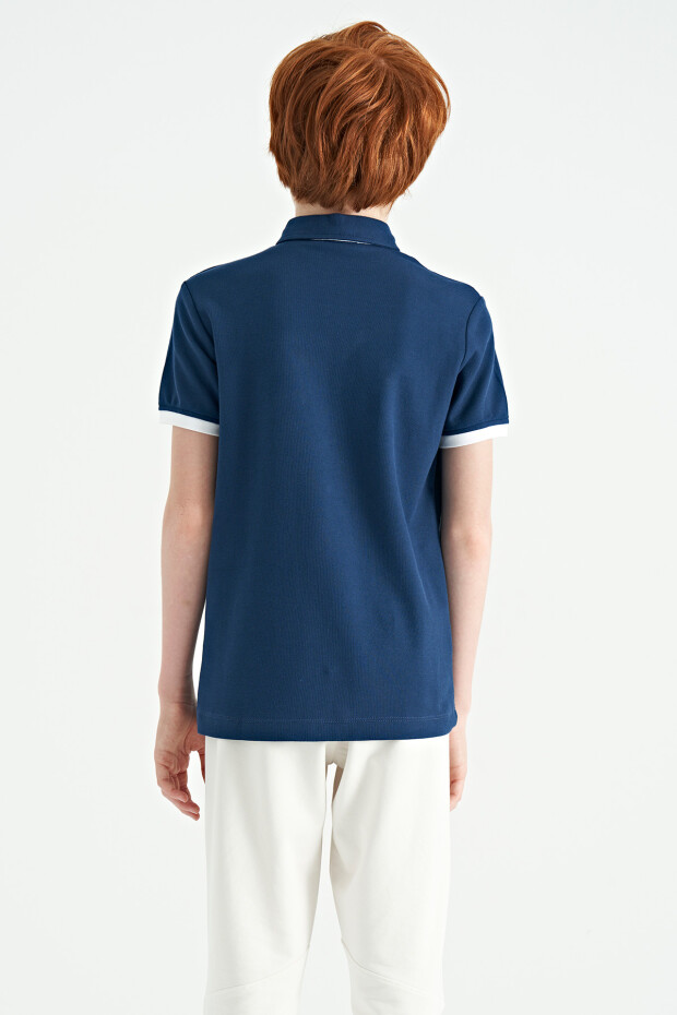 İndigo Baskı Detaylı Standart Kalıp Polo Yaka Erkek Çocuk T-Shirt - 11165