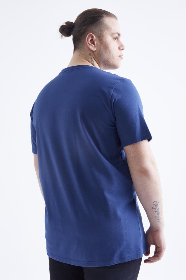 İndigo Baskılı O Yaka Büyük Beden Erkek T-shirt - 88073