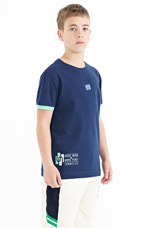 İndigo Baskılı Standart Kalıp O Yaka Erkek Çocuk T-Shirt - 11097
