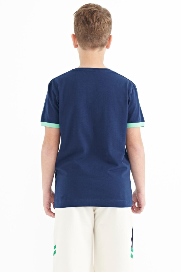 İndigo Baskılı Standart Kalıp O Yaka Erkek Çocuk T-Shirt - 11097
