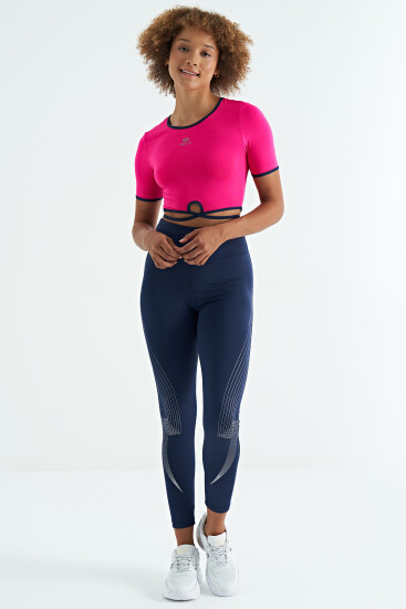 İndigo Baskılı Yüksek Bel Slim Fit Kadın Tayt - 94639 