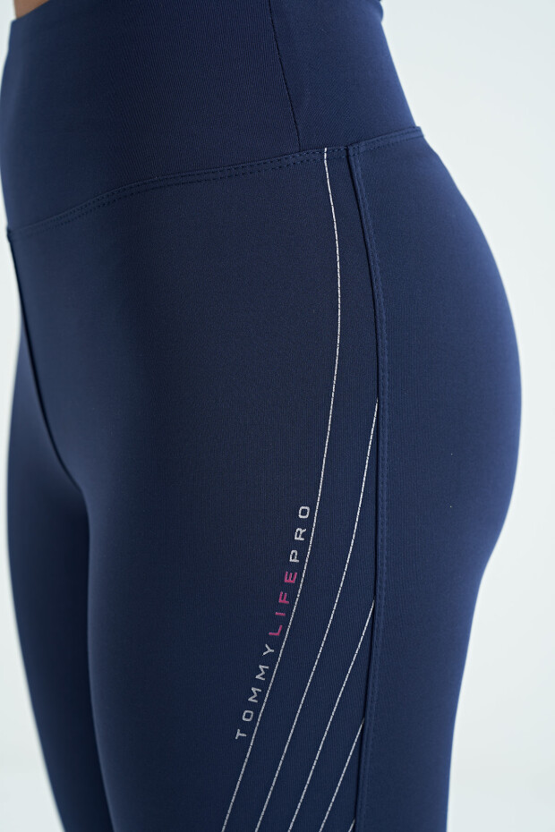 İndigo Baskılı Yüksek Bel Slim Fit Kadın Tayt - 94639 - 9