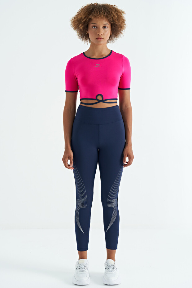 İndigo Baskılı Yüksek Bel Slim Fit Kadın Tayt - 94639 - 10
