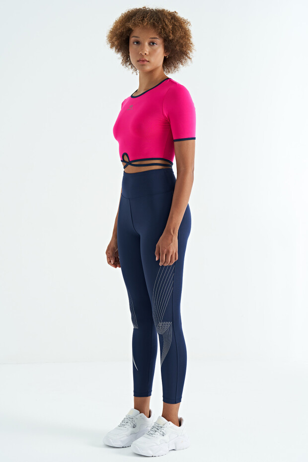 İndigo Baskılı Yüksek Bel Slim Fit Kadın Tayt - 94639 - 5