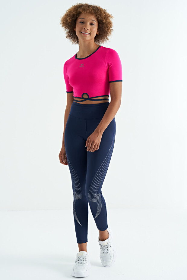 İndigo Baskılı Yüksek Bel Slim Fit Kadın Tayt - 94639 - 12