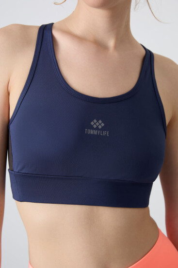 İndigo Çapraz Sırt Detaylı Slim Fit U Yaka Pedli Kadın Spor Büstiyer - 97121 - TOMMYLIFE (1)