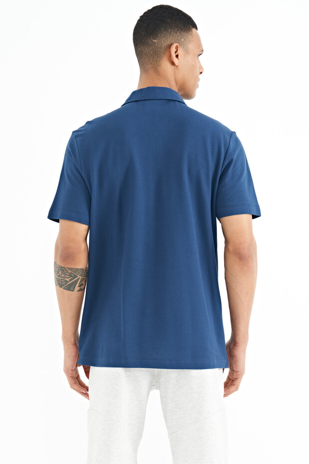 İndigo Cep Detaylı Baskılı Standart Kalıp Polo Yaka Erkek T-Shirt - 88241