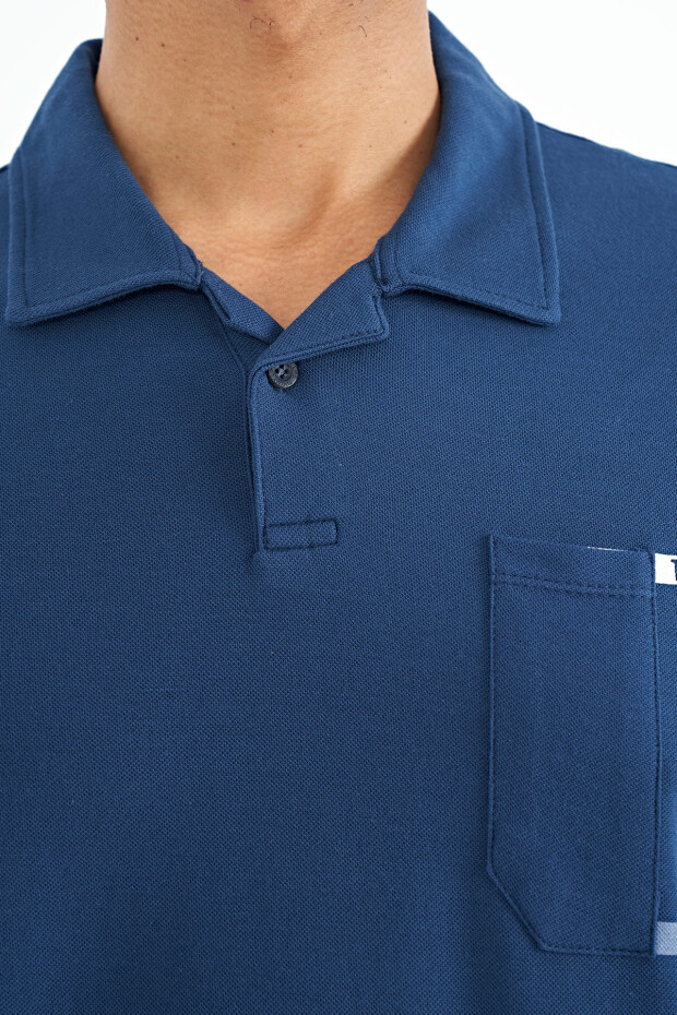 İndigo Cep Detaylı Baskılı Standart Kalıp Polo Yaka Erkek T-Shirt - 88241