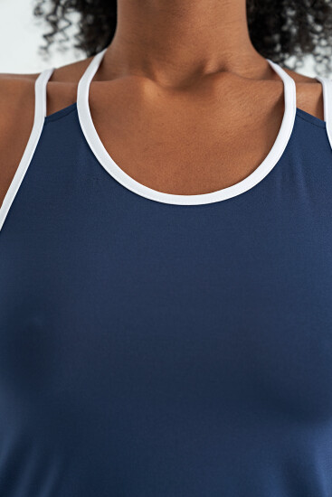 İndigo Çift Askılı Sırt Detaylı Standart Kalıp Kadın Spor Atlet - 97258 - TOMMYLIFE (1)