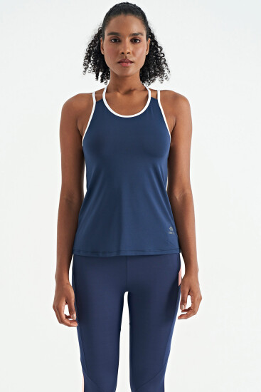 İndigo Çift Askılı Sırt Detaylı Standart Kalıp Kadın Spor Atlet - 97258 - TOMMYLIFE