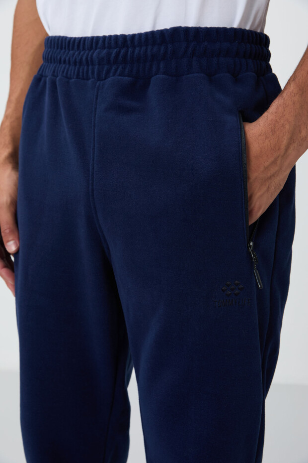 İndigo Dik Yaka Basic Fermuar Cepli Standart Kalıp Erkek Polar Eşofman Takımı - 85193 - 4