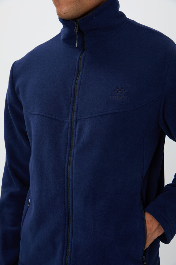 İndigo Dik Yaka Basic Fermuar Cepli Standart Kalıp Erkek Polar Eşofman Takımı - 85193 - 5