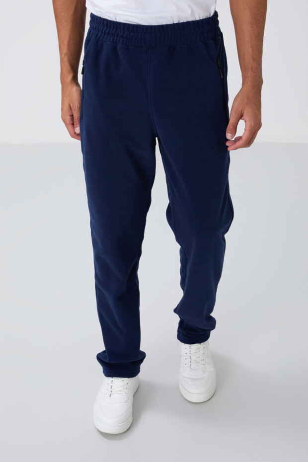 İndigo Dik Yaka Basic Fermuar Cepli Standart Kalıp Erkek Polar Eşofman Takımı - 85193 - 3