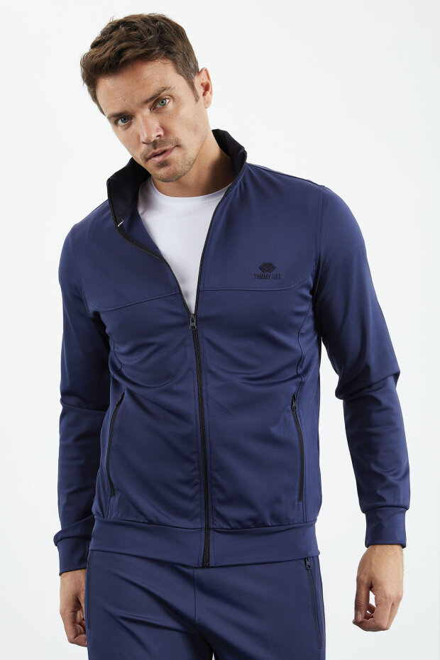 İndigo Dik Yaka Fermuarlı Standart Kalıp Manşetli Erkek Eşofman Takım - 85160 - 3