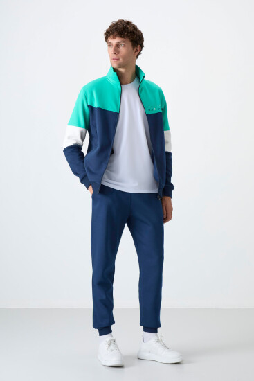 İndigo Dik Yaka Renk Geçişli İçi Polarlı Erkek Eşofman Takımı - 85186 - TOMMYLIFE