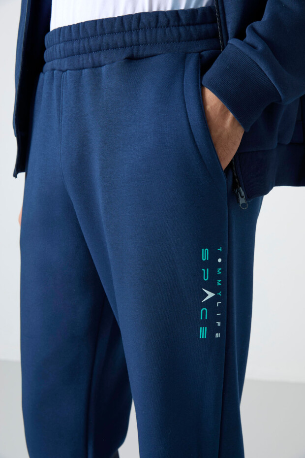 İndigo Dik Yaka Renk Geçişli İçi Polarlı Erkek Eşofman Takımı - 85186 - 5