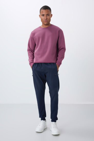 İndigo Fermuar Cepli Standart Kalıp Jogger Erkek Eşofman Alt - 84651 - TOMMYLIFE (1)