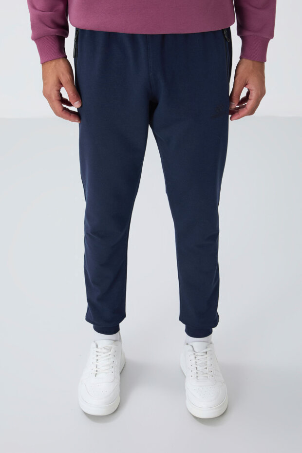 İndigo Fermuar Cepli Standart Kalıp Jogger Erkek Eşofman Alt - 84651 - 1